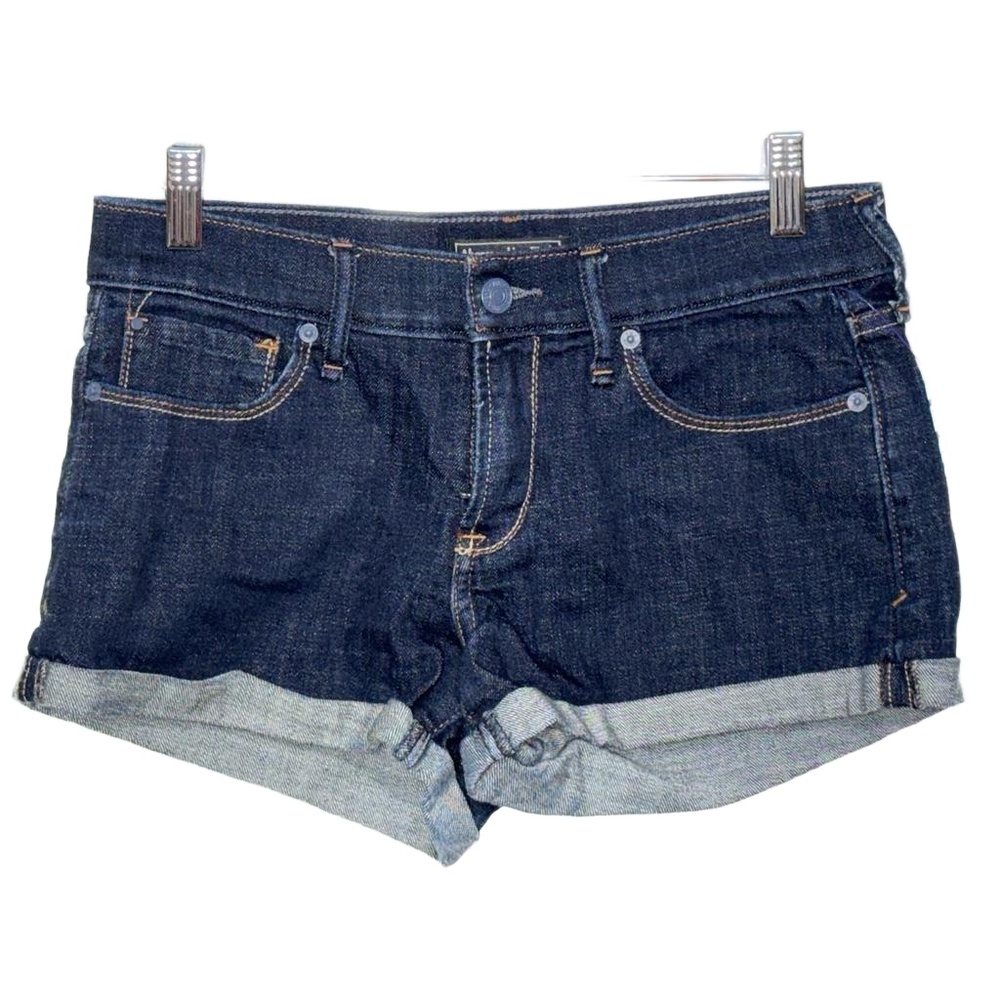 Abercrombie & Fitch Blue Denim Dark Wash Cotton Low Rise Jean Shorts Size 26